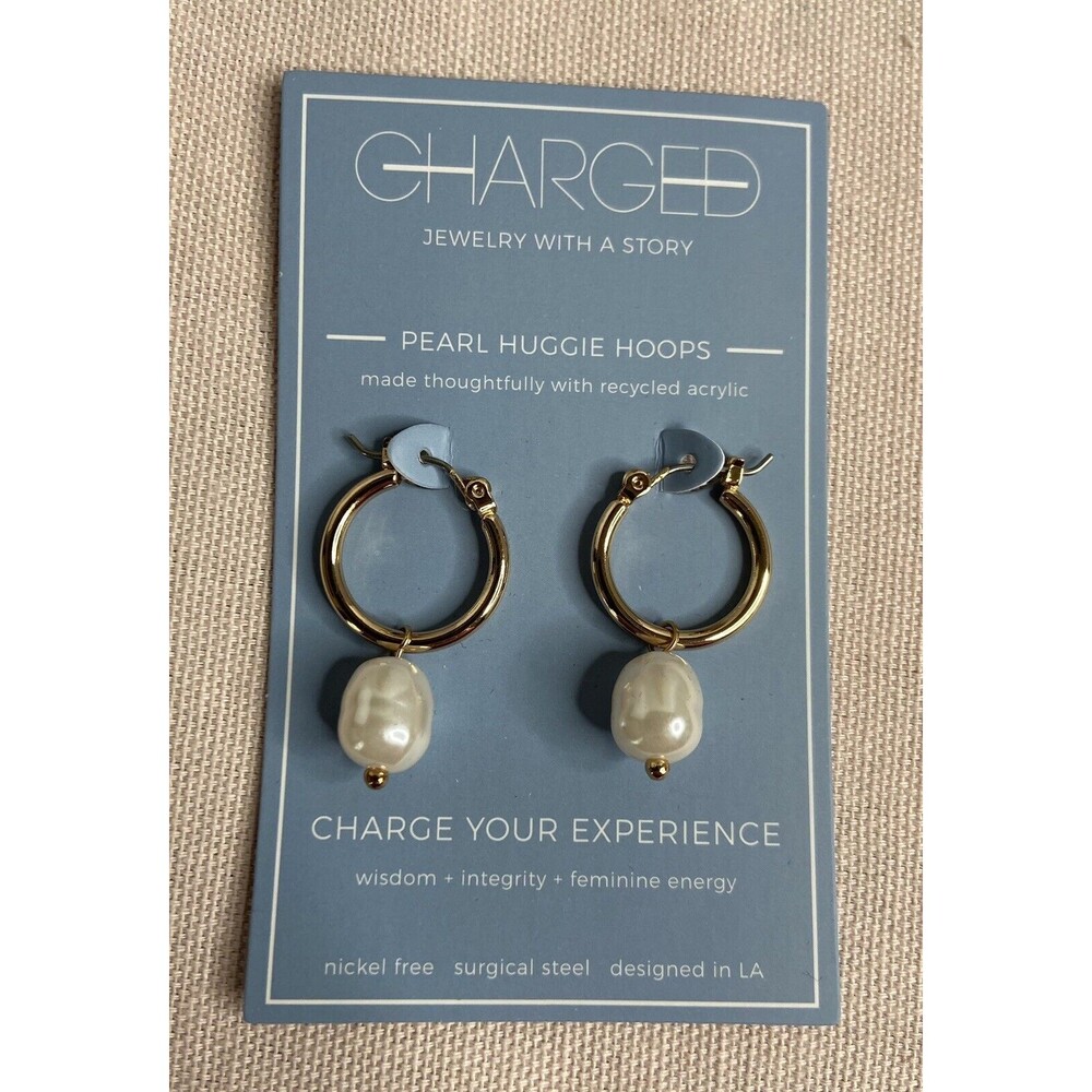 Charged Jewelry REMOVABLE  PEARL & STONE HUGGIE EARRINGS